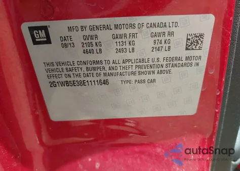 2014 Chevrolet Impala Limited Lt from USA, damaged, VIN 2G1WB5E38E1111646